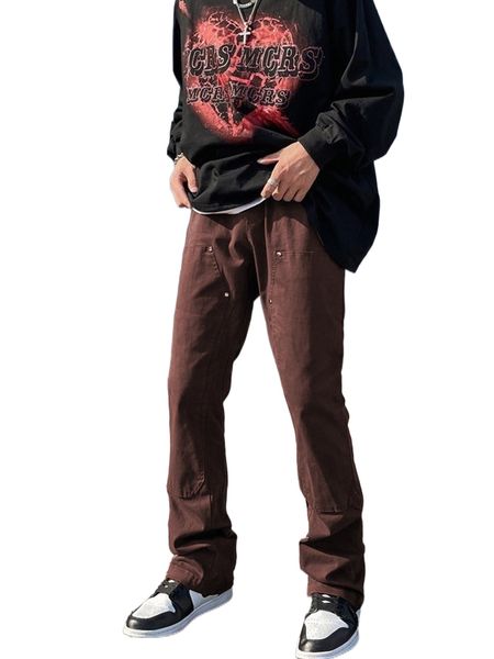 

men solid drawstring waist pants 21o0#, Black