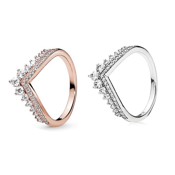 

princess wish ring for pandora 925 sterling silver with cz diamond plated rose gold charm ladies ring with box286u, Slivery;golden