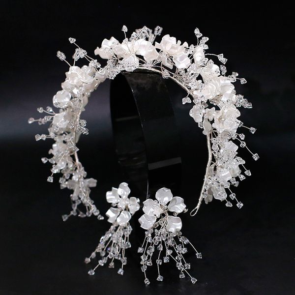 

crystal beaded tiara hair band earrings set bride's wedding tiara brides hair accessories 0615