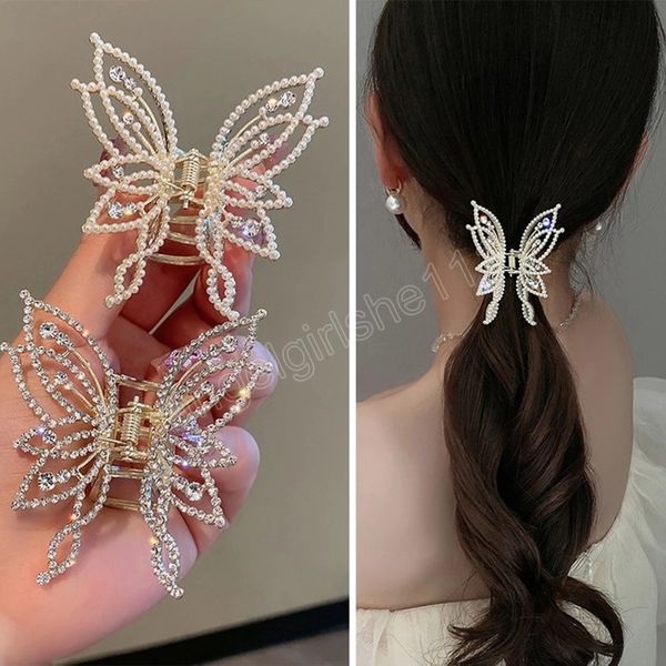 

fashion metal rhinestone butterfly hair clip for women back head grab clips geometric headband trendy hair accessories, Slivery;white