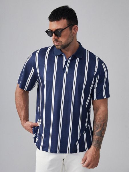 

extended sizes men striped print polo shirt z0cv#, White;black