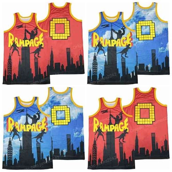 Nikivip City Das Videospiel Retro 0 Rampage Basketball Trikot Skyline Red Blue All Stitched Sport atmungsaktiv