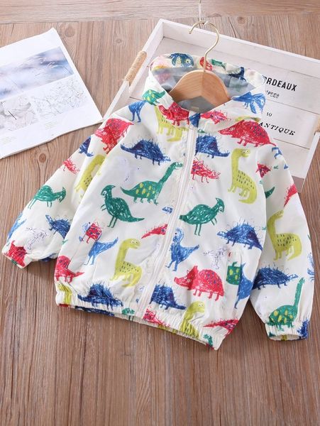 

toddler boys dinosaur print hooded wind jacket she, Blue;gray