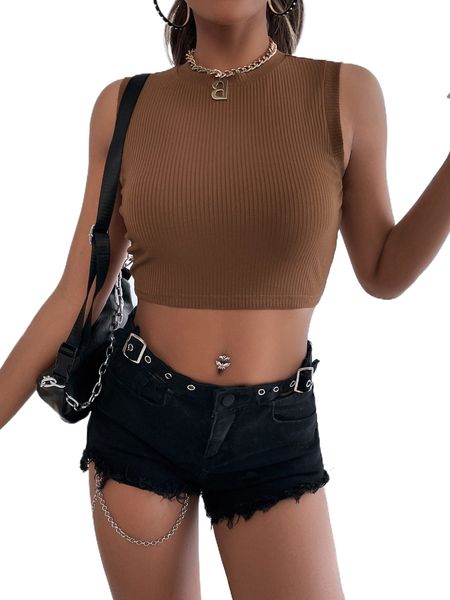 

ribbed knit crop tank r0l2#, White