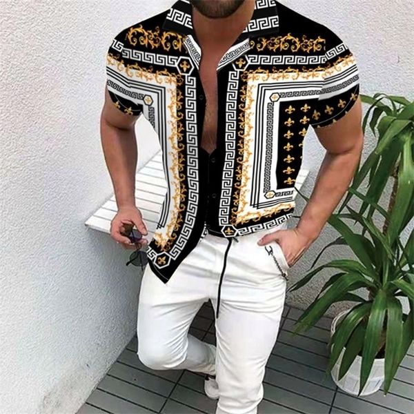 

summer men clothing european american retro trend shirt casual fashion printed cardigan mens short sleeve shirt 220527, White;black