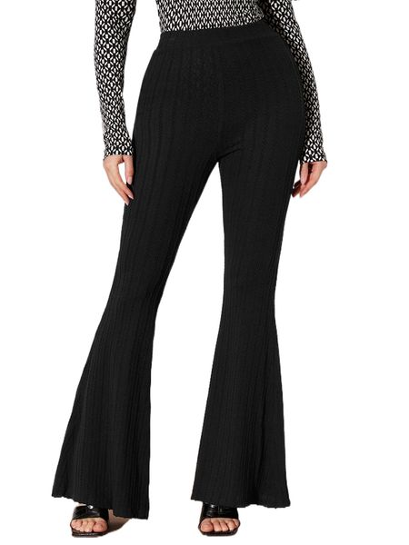 

textured knit flare leg pants i98z#, Black;white