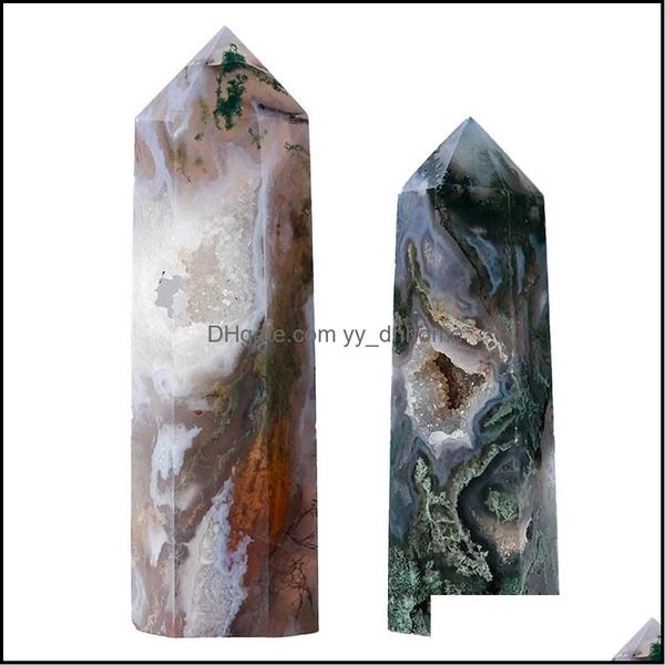 Artes e artesanato Presentes de artes Cristal de cura natural com orif￭cio com orif￭cio Original Stone Polished Moss AGate Coluna Hexagonal Ornamentos DR DR