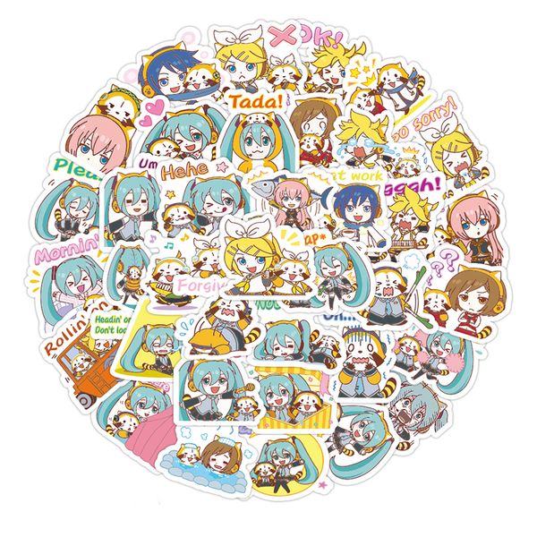 

40pcs hatsune miku cute lapsticker pack kids suitcase skateboard notebook phone case hand account sticker decals skin toys