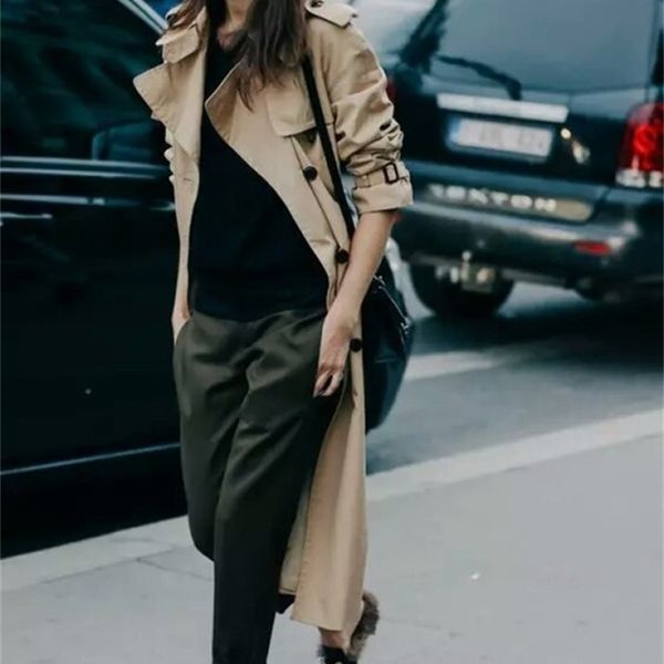 

obrix 2 version fashionable twill female trench cotton long spring autumn coat for women 201030, Tan;black