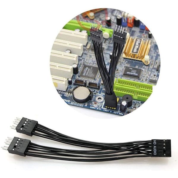 Cavi per computer Connettori Scheda madre Cavo di prolunga audio HD 9 pin 1 femmina a 2 maschio Sdoppiatore a Y nero per PC fai da te Confezione da 10 cmComputer