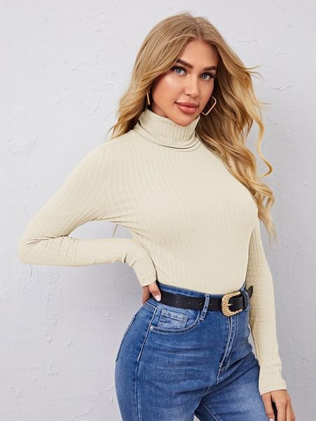 

turtle neck rib-knit d4fm#, White