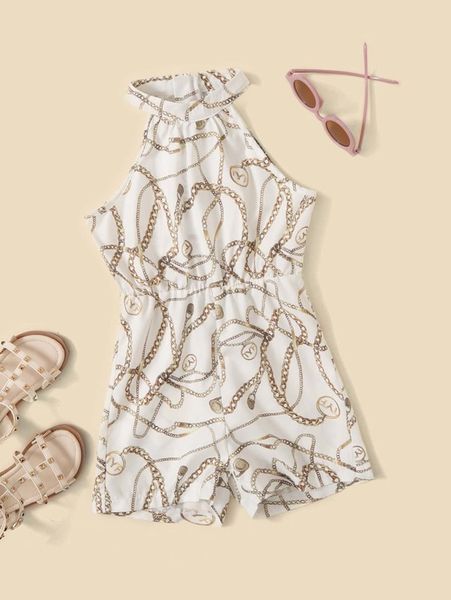 

toddler girls chain print halter romper she, Blue