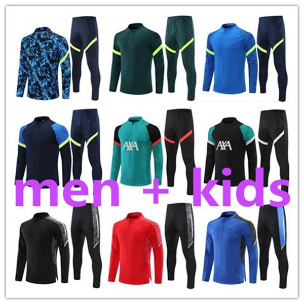 

2022 spurs men kids soccer jerseys tracksuit football training mens tracksuits jogging survÃªtement chandal futbol survetement child aldult j, Black
