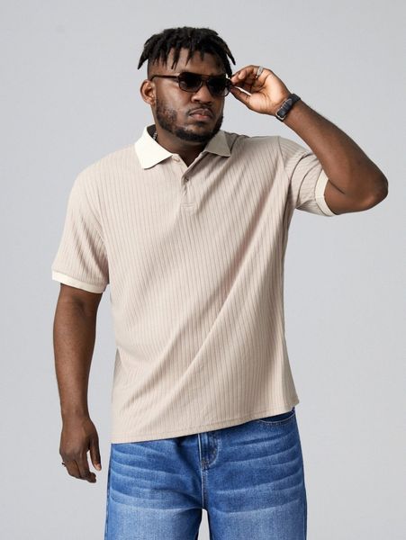 

extended sizes men contrast collar rib knit polo shirt t2ty#, White;black