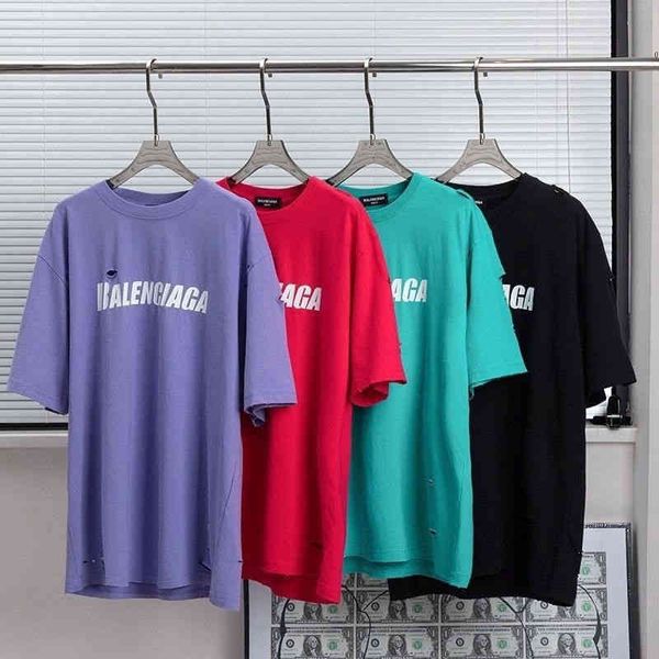 

2022 designer bal t shirt level version[original standard]bal / paris b's 2022 ss hole tear short sleeve t-shirt men's and women&#, White;black