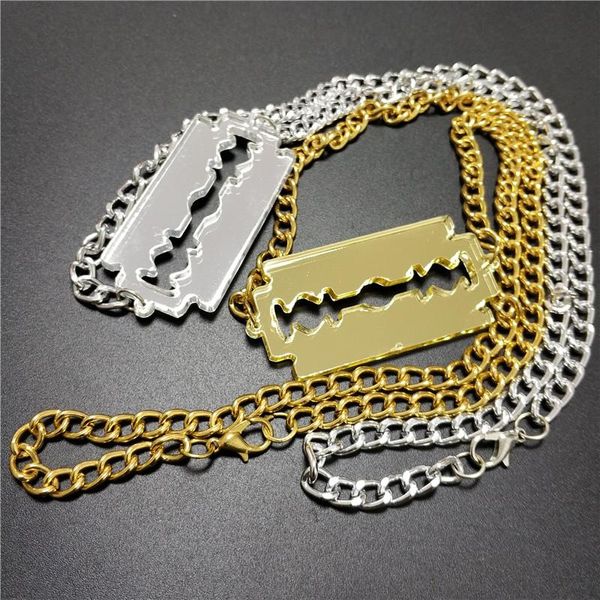 Collane con ciondolo Blingbling Blade Razor Collana per donna Uomo Specchio Oro Argento Colore Acrilico Hip Hop Rock JewelryPendant