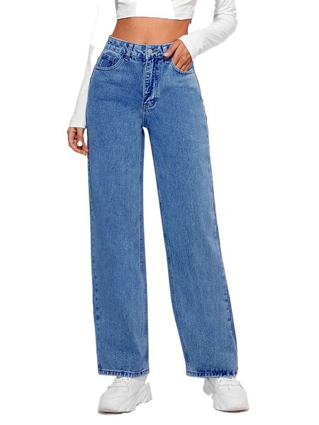 

high waist straight jeans g4gi#, Blue