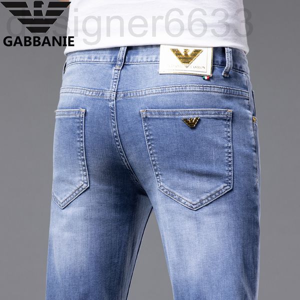 

men's jeans designer spring thin small feet slim fit cotton elastic trendy korean youth light blue pants ga un3o