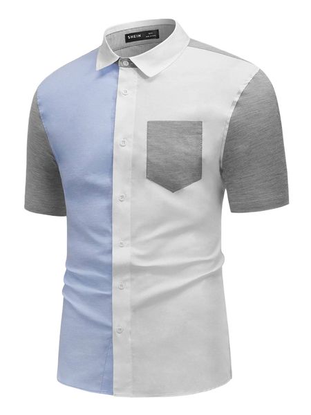 

men color block patched pocket shirt b4n1#, White;black