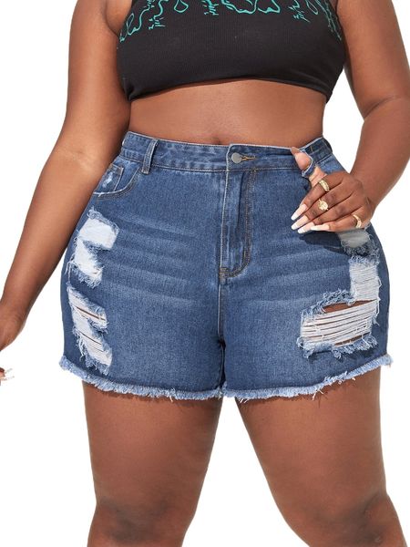 

sxy plus ripped raw hem denim shorts n05c#, White;black