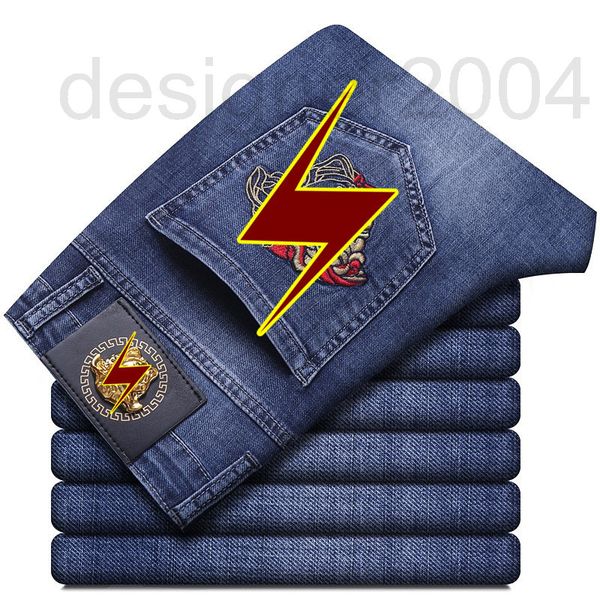 

men's jeans designer korean version 2021 summer new fashion embroidered high-end jeans for young men versatile blue slim thin men wcmh