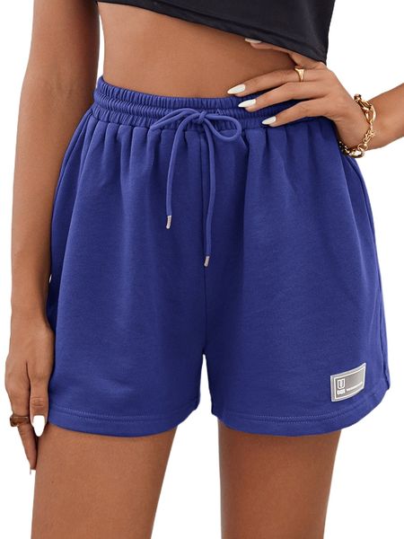 

drawstring waist patched detail shorts 69mv#, White;black