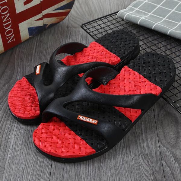

new style non-slip outdoor wear indoor fashion home bathroom lovers cool slippers men's elastic slippers beach shoes t34, Black