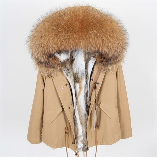 

maomaokong rabbit fur parkas winter jacket women parka real fur coat 201128, Black
