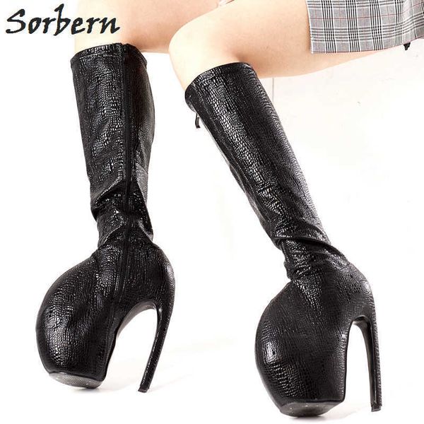 

sorbern customized knee high boots women snake print celebrity inspired boot women plus size round toe, Black