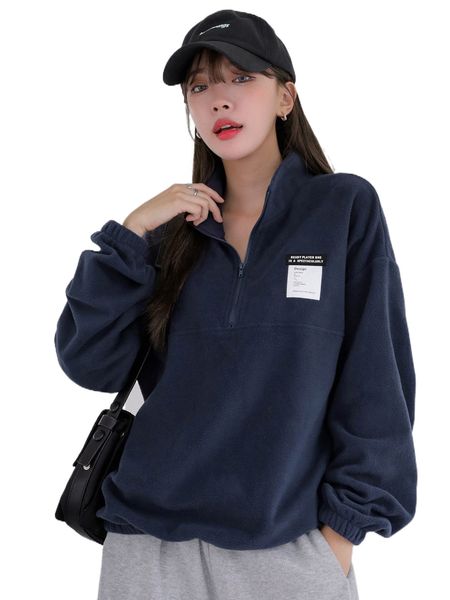 

dazy slogan patched detail drop shoulder half zip sweatshirt f9uh#, Black