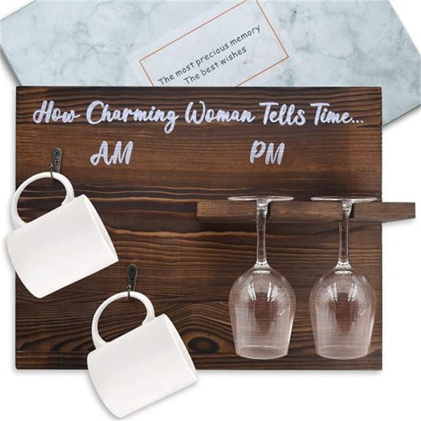 

dining wooden cup holders, wall-mounted wine rack can store up to 2 coffee mugs and 2 wine glass