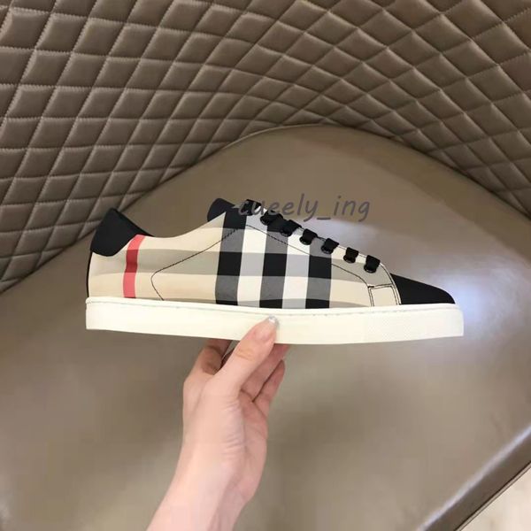 

casual shoes high-quality designer plaid casual shoes men's white leather brand flat with thick soles and oversized canvas sneakers, Black
