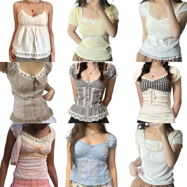 

y2k fairycore grunge milkmaid retro aesthetic kawaii lace trim crop cute sweet girl corset vest women vintage clothes 220526, White