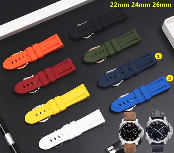 

22mm 24mm 26mm black blue red orange white army green watch band silicone rubber watchband fit for panerai strap needle buckle 220526, Black;brown