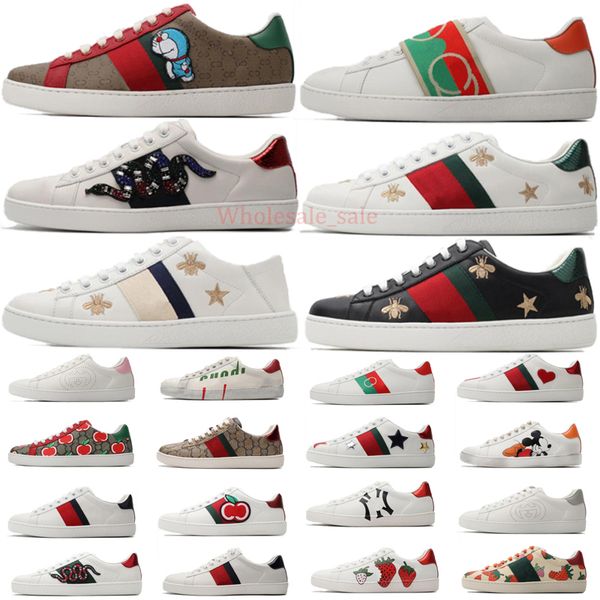 

fashion stylish men women casual shoes flat matte leather sneakers ace bee shoe snake heart chaussures trainers green red stripes embroidery, Black