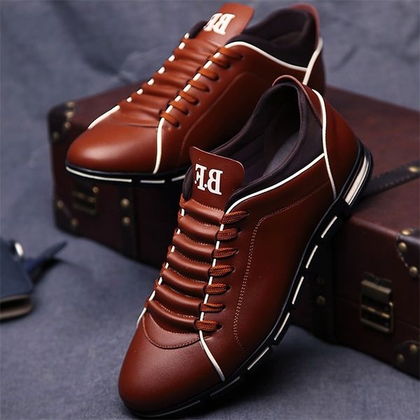 

spring autumn men shoes casual sneakers fashion solid leather formal business sport flat round toe light breathable 220718, Black;white