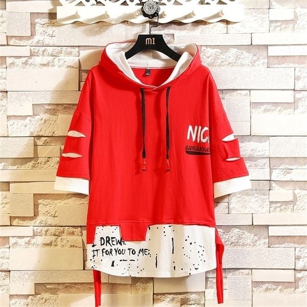 

summer short white black red green hoodie sweatshirt mens hip hop punk pullover streetwear casual fashion clothes lj200826
