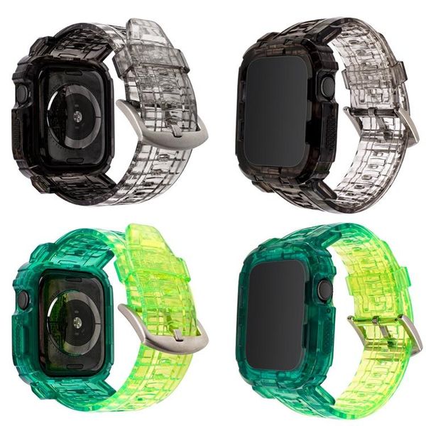 Per Apple Watch cinturini colorati sfumati, orologi sportivi trasparenti trasparenti di stilista serie 1 2 3 4 5 6 44MM