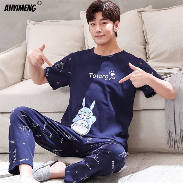 

sleep wear young mens designer pajamas fashion pijamas para hombre summer short sleeved long pants cotton nightwear set 220426, Black;brown