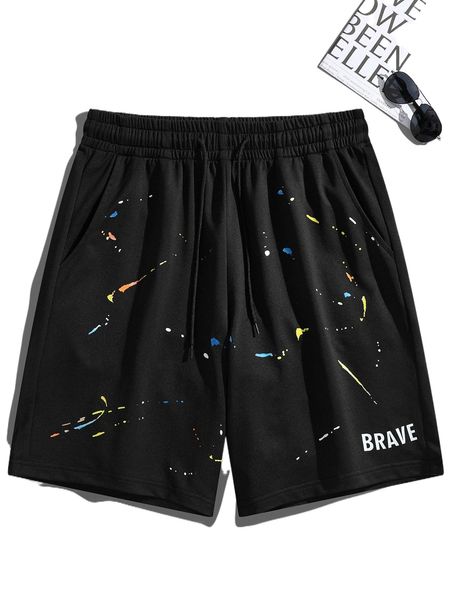 

men letter graphic drawstring waist shorts y0om#, White;black