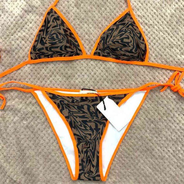 

designer women's swimsuit bikini swimsuit female slim fit large fashionable letter print backl triangular swimsuit, White;black