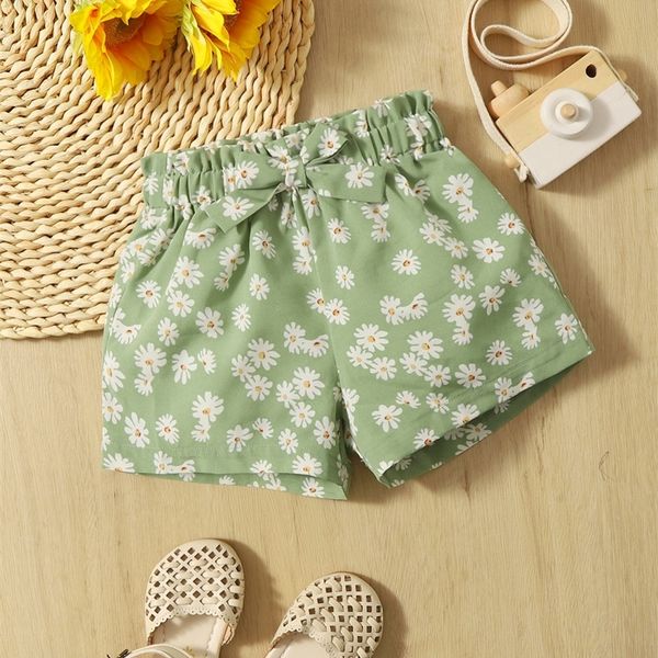 

baby daisy print paperbag waist tie front shorts she, Black