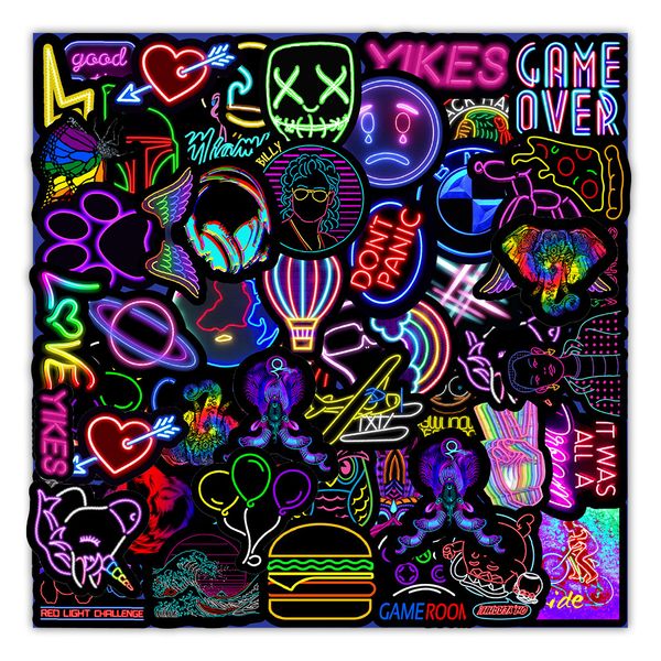 

50pcs cartoon neon light graffiti stickers car guitar motorcycle luggage suitcase wall diy decal sticker