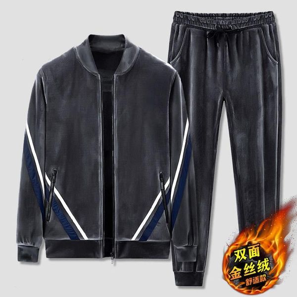 

men's tracksuits men's tracksuits suit men tracksuit set 2022 fashion all-match thick gold velvet autumn and winter casual loose s, Gray
