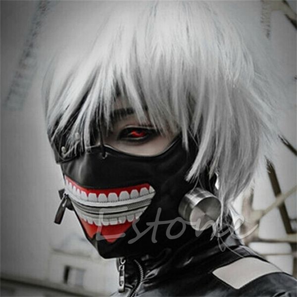 Cosplay-Masken Tokyo Ghoul Kaneki Ken Verstellbarer Reißverschluss Kunstledermaske T200509