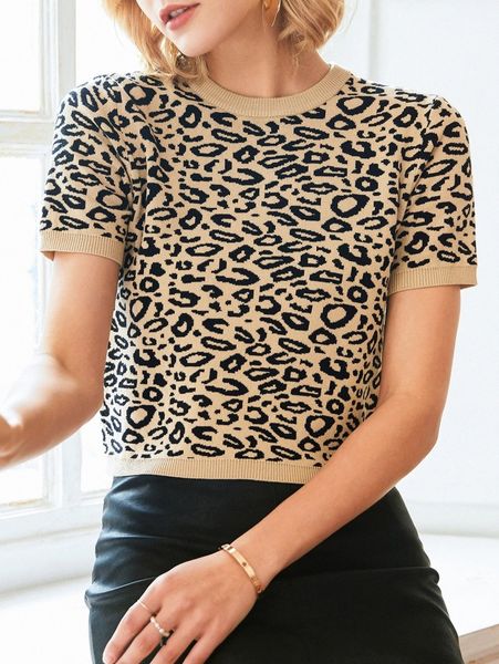 

knit mix leopard pattern knit m50f#, White;black
