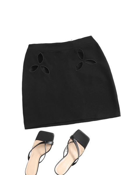

cut out detail bodycon skirt 5563#, Black