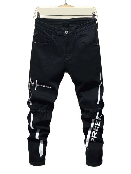 

men letter graphic ripped frayed jeans 05ak#, Blue