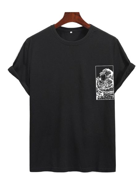 

men wave print tee 35am#, White;black
