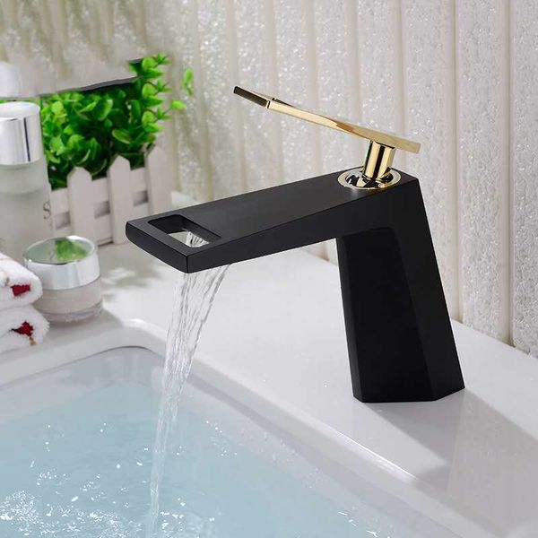 

modern black faucets single hole deck mounted cold sink water mixer copper made square waterfall washbasin faucet tap bath bathroom